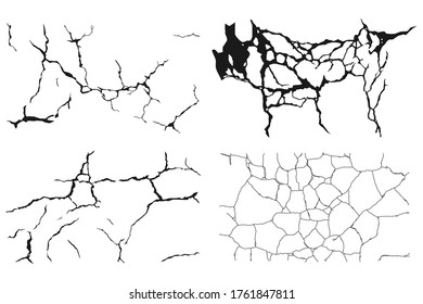 Crack ground texture vector set isolated on a white background.