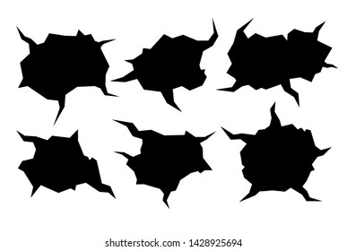 Crack holes set. Damaged surface. Broken wall vector design collection