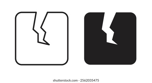 Crack icons in flat and line style set.