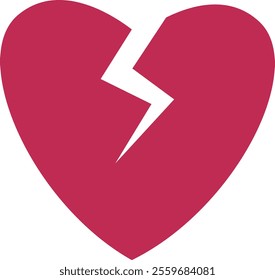 Crack love heart flat icon vector.
Broken heart shaped symbol.
Transparent background.