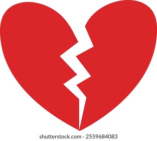 Crack love heart flat icon vector.
Broken heart shaped symbol.
Transparent background.