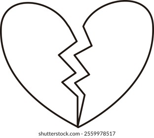 Crack love heart flat outline.
Broken heart shaped symbol.
Transparent background.