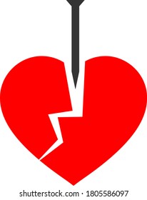 Pictograma vectorial plano Crack Love Heart. Un icono aislado sobre un fondo blanco.