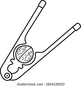 Crack nuts. Vector outline illustration.