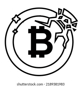 crack on a bitcoin coin. destruction of cryptocurrencies. flat vector illustration.