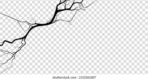 Crack on concrete or ground due to aging or drought. Fissure isolated in transparent background. Monochrome vector illustration