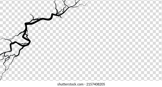 Crack on concrete or ground due to aging or drought. Fissure isolated in transparent background. Monochrome vector illustration