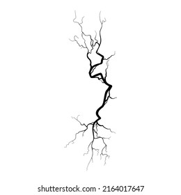 Crack on concrete or ground due to aging or drought. Fissure isolated in white background. Monochrome vector illustration