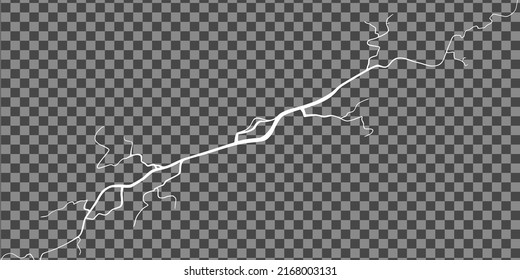 Crack on concrete or ground due to aging or drought. Fissure isolated in transparent background. Monochrome vector illustration