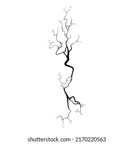 Crack on concrete or ground due to aging or drought. Fissure isolated in white background. Monochrome vector illustration