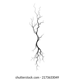Crack on concrete or ground due to aging or drought. Fissure isolated in white background. Monochrome vector illustration