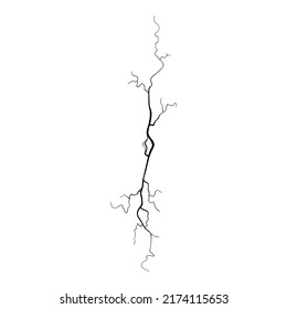 Crack on concrete or ground due to aging or drought. Fissure isolated in white background. Monochrome vector illustration