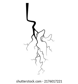 Crack on concrete or ground due to aging or drought. Fissure isolated in white background. Monochrome vector illustration