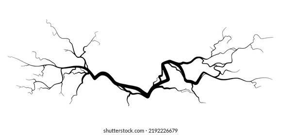 Represión sobre el hormigón o el suelo debido al envejecimiento o a la sequía. Fissure aislado de fondo blanco. Ilustración vectorial monocromática
