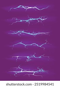 Crack on concrete or ground due to aging or drought Set of fissures isolated in white background
