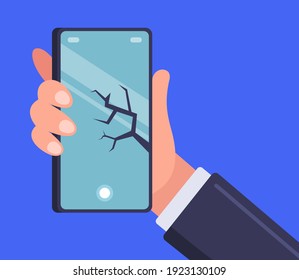 crack on the smartphone. smash your phone. flat vector illustration.