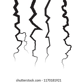 Crack on the surface of the earth, fracture texture. The rupture vector isolate on white background.