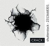 crack on the wall with broken pieces. Vector illustration