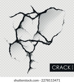 crack on the wall with broken pieces