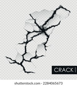 crack on the wall with broken pieces. Vector illustration