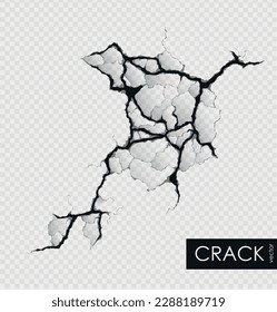 crack on the wall with broken pieces. Vector illustration