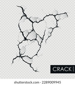 crack on the wall with broken pieces. Vector illustration