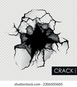 crack on the wall with broken pieces. Vector illustration