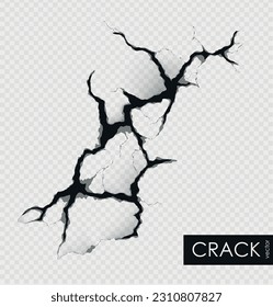 crack on the wall with broken pieces. Vector illustration