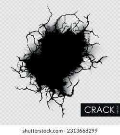 crack on the wall with broken pieces. Vector illustration