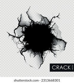 crack on the wall with broken pieces. Vector illustration svg