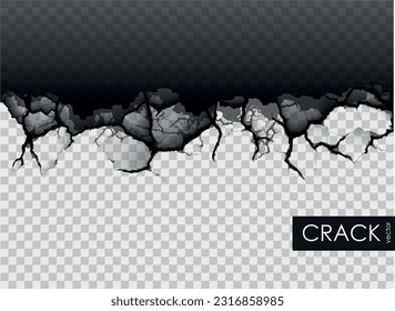 crack on the wall with broken pieces. Vector illustration