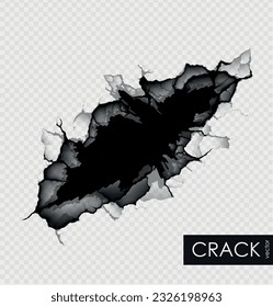 crack on the wall with broken pieces. Vector illustration