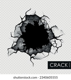 crack on the wall with broken pieces. Vector illustration