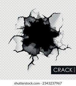 crack on the wall with broken pieces. Vector illustration