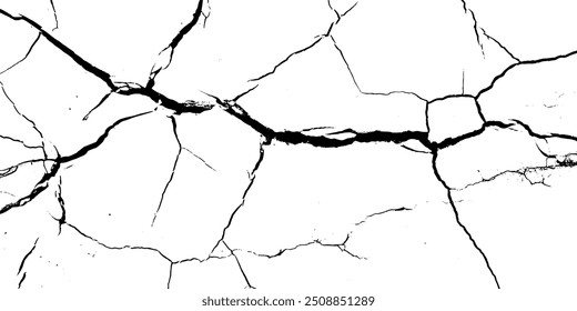 crack on the wall with broken pieces. cracked white paint on a white background. old wall background crack vector, grunge texture.