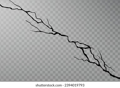 Crack on the wall on transparent background.