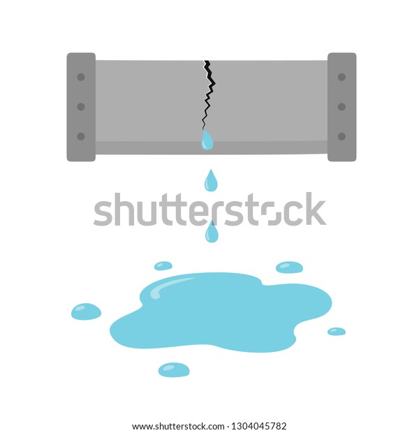 The crack in the pipe.\
Dripping water pipe icon, trumpet break in cartoon style on white\
background.