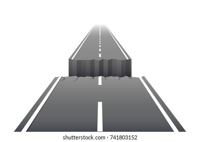 Crack of road. Concept of obstacles, end of way