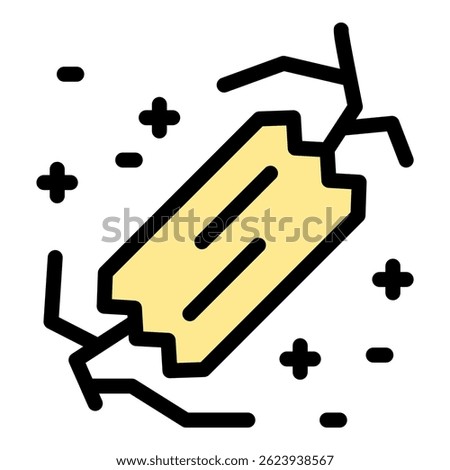 Crack is sealed with tape icon. Outline crack is sealed with tape vector icon color flat isolated