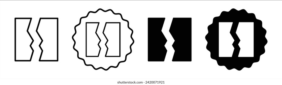 Juego de grietas en color blanco y negro. Crac simple vector de icono plano