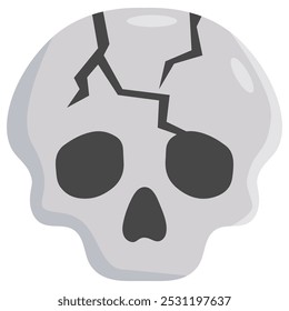 Crack skull bone icon isolated on white background.