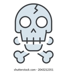 Crack skull bone icon. Outline crack skull bone vector icon color flat isolated on white