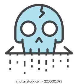 Crack skull icon. Outline crack skull vector icon color flat isolated on white