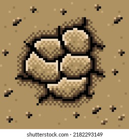 Crack soil pixel art. Vector illustration.