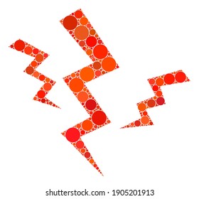 La grieta golpea el collage vectorial de puntos redondos en tamaños variables y tonos de color. Los puntos de círculo se componen en un collage vectorial de golpes de grieta. Concepto de diseño de vector abstracto.
