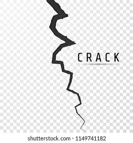 Crack in surface. Rift in earth. Realistic fracture in wall. Vector illustration.