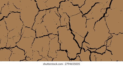 Crack texture. Brown and cracked background. Vector texture. Cracked ground. Crack structure. Crack texture on dry ground surface.