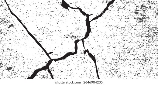 crack texture, grunge texture, distress background, rough texture, dirty texture, cracked wall concrete of black and white for background. vector modern.