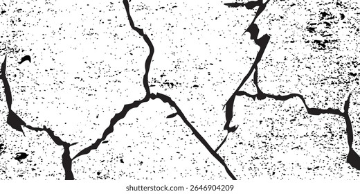 textura de rachadura, textura grunge, fundo de angústia, textura áspera, textura suja, concreto de parede rachada de preto e branco para fundo. vetor moderno.