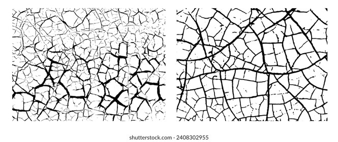 Juego de texturas de corte. Fondo de pared vectorial. Patrón de efecto de pintura de la pared gruesa. Textura de grieta de pintura vectorial con problemas. Fondo de superficie rota. Mármol negro y blanco o huella de superficie de hormigón